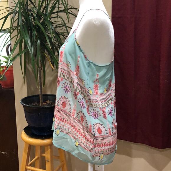 Lightweight Aqua Green Print Tank Racerback Spaghetti Strap Blouse Top size M - Picture 4 of 7